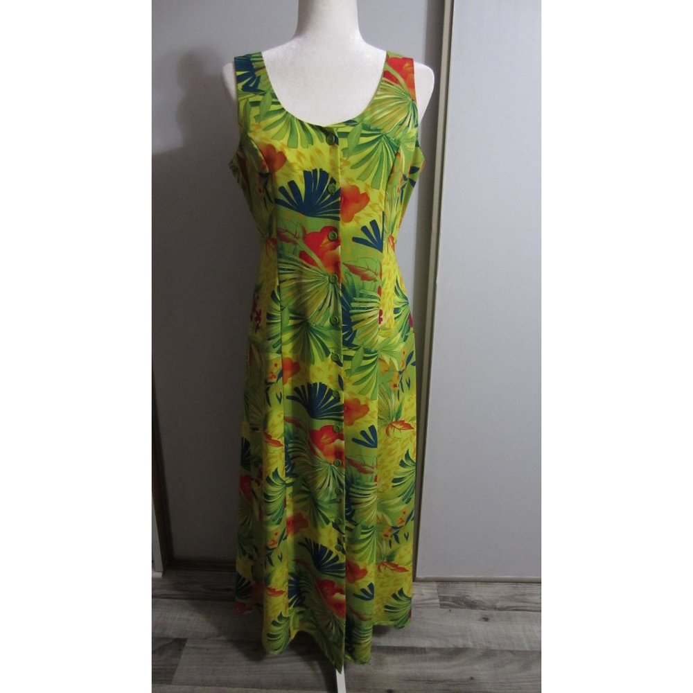 Spago 8 Colorful Bright Vibrant Button Down Floral Vacation Casual Dress